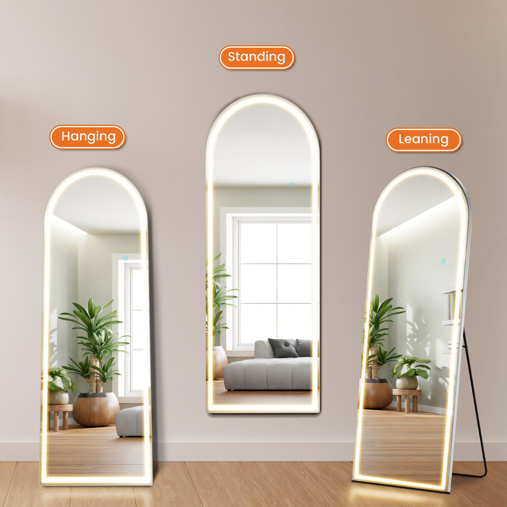LED Lighted Floor Standing Mirror with Stand - Oval
