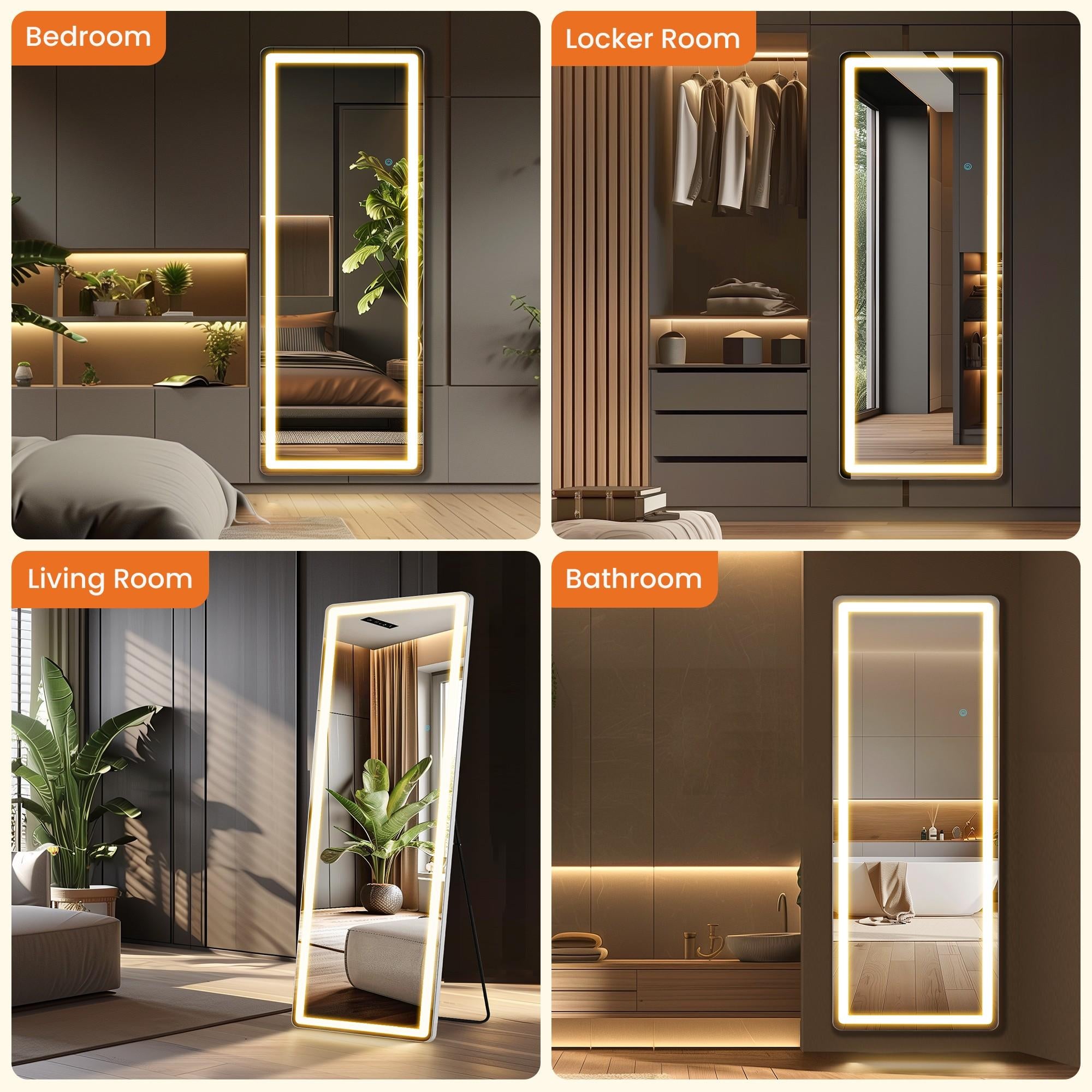 LED Lighted Floor Standing Mirror with Stand - Rectangle