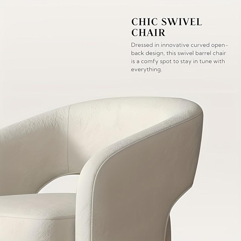 Creme Modern Velvet Swivel Barrel Chair – 360° Rotating Accent Chair