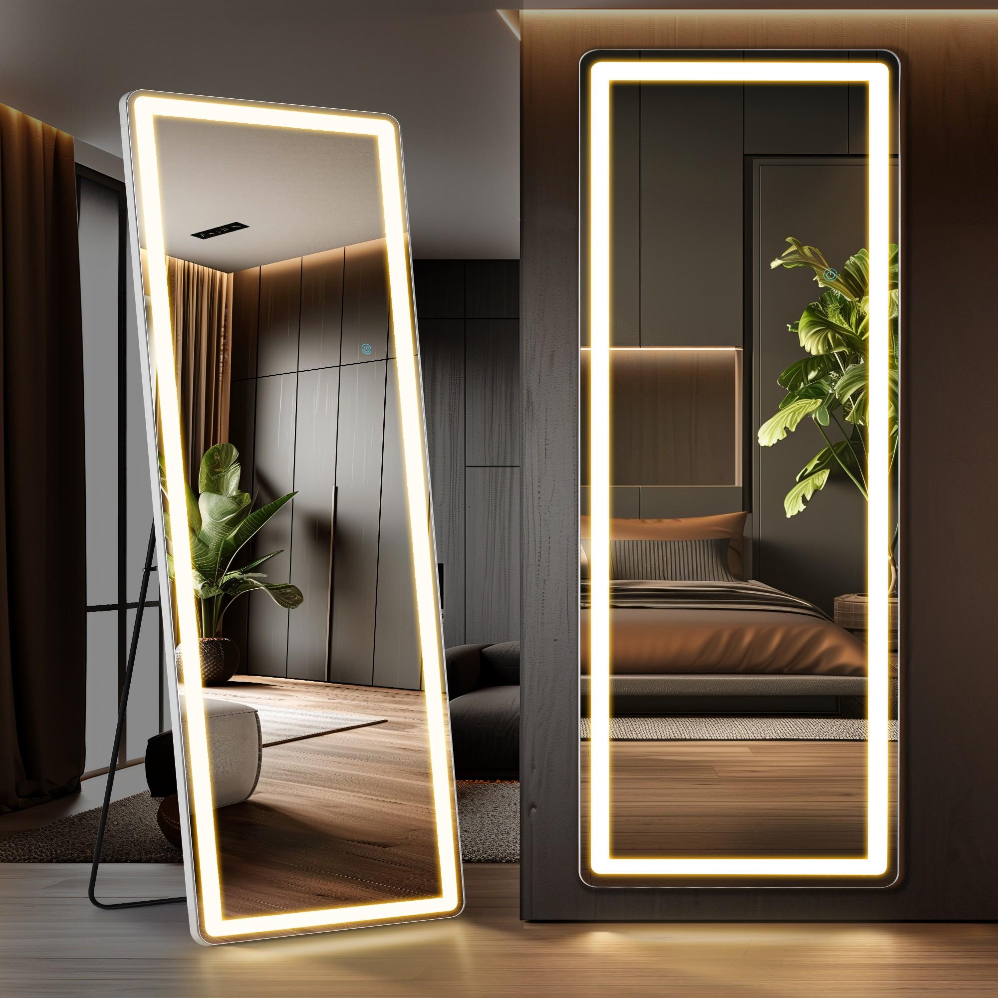 LED Lighted Floor Standing Mirror with Stand - Rectangle