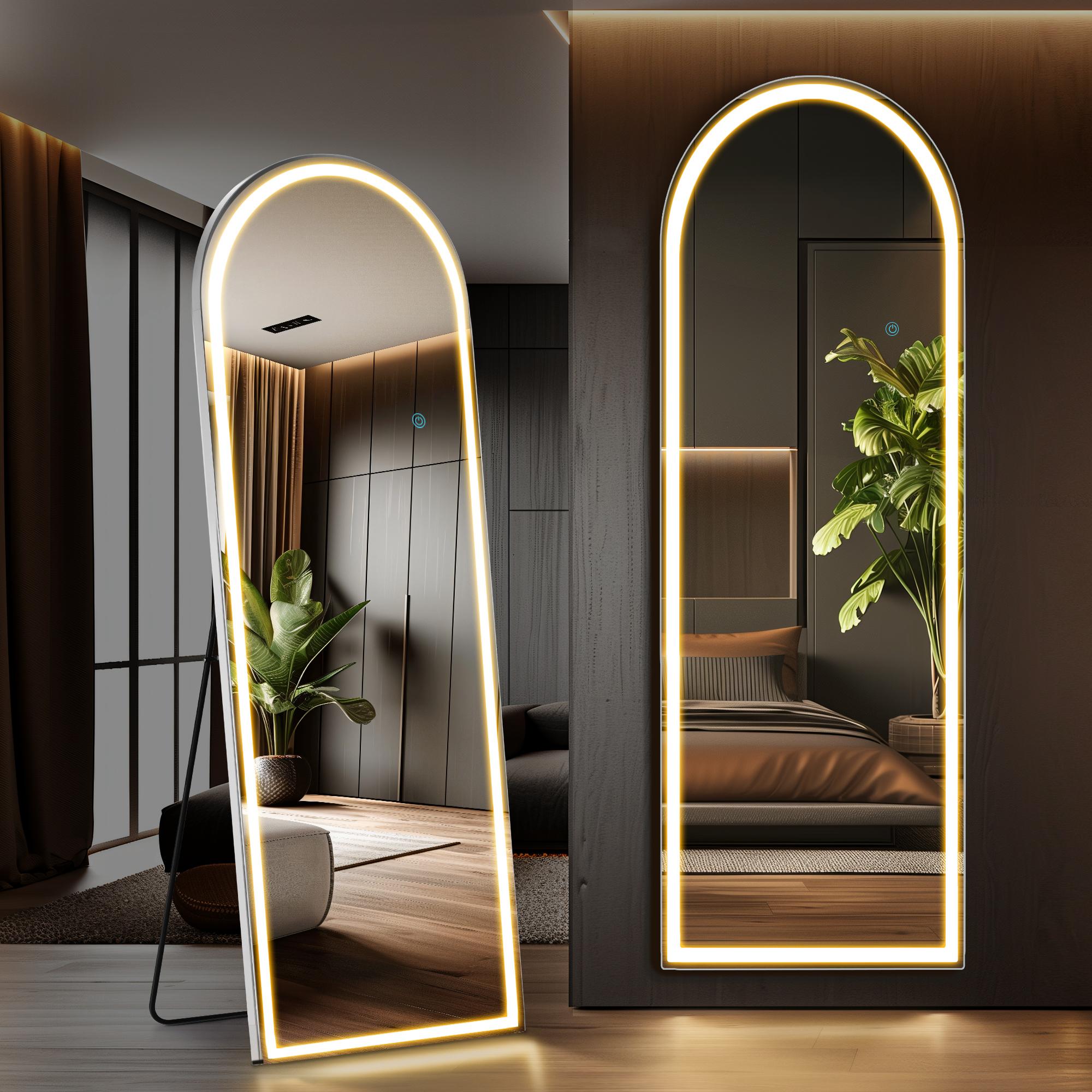 LED Lighted Floor Standing Mirror with Stand - Oval