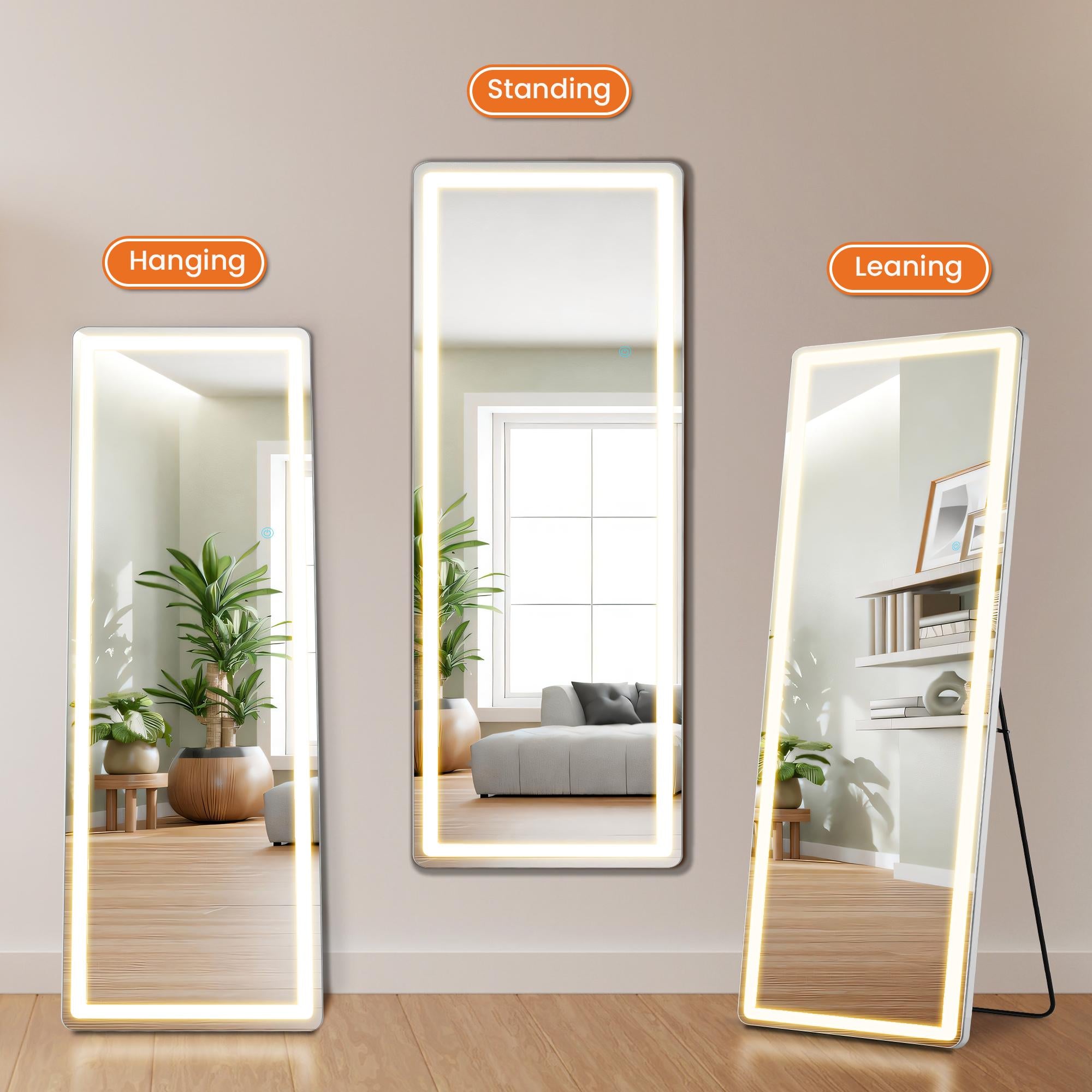 LED Lighted Floor Standing Mirror with Stand - Rectangle