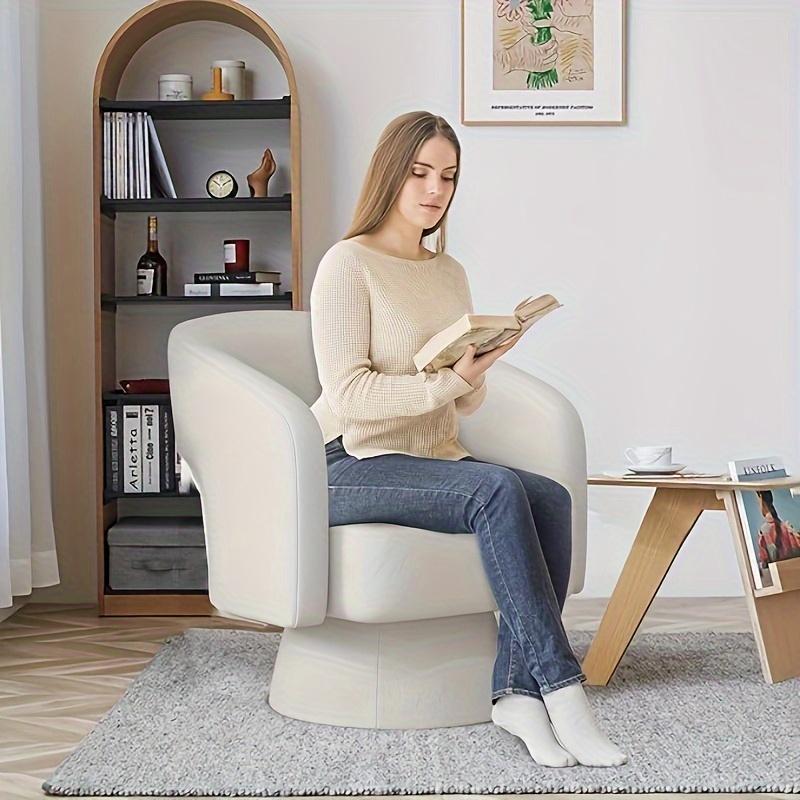 Creme Modern Velvet Swivel Barrel Chair – 360° Rotating Accent Chair