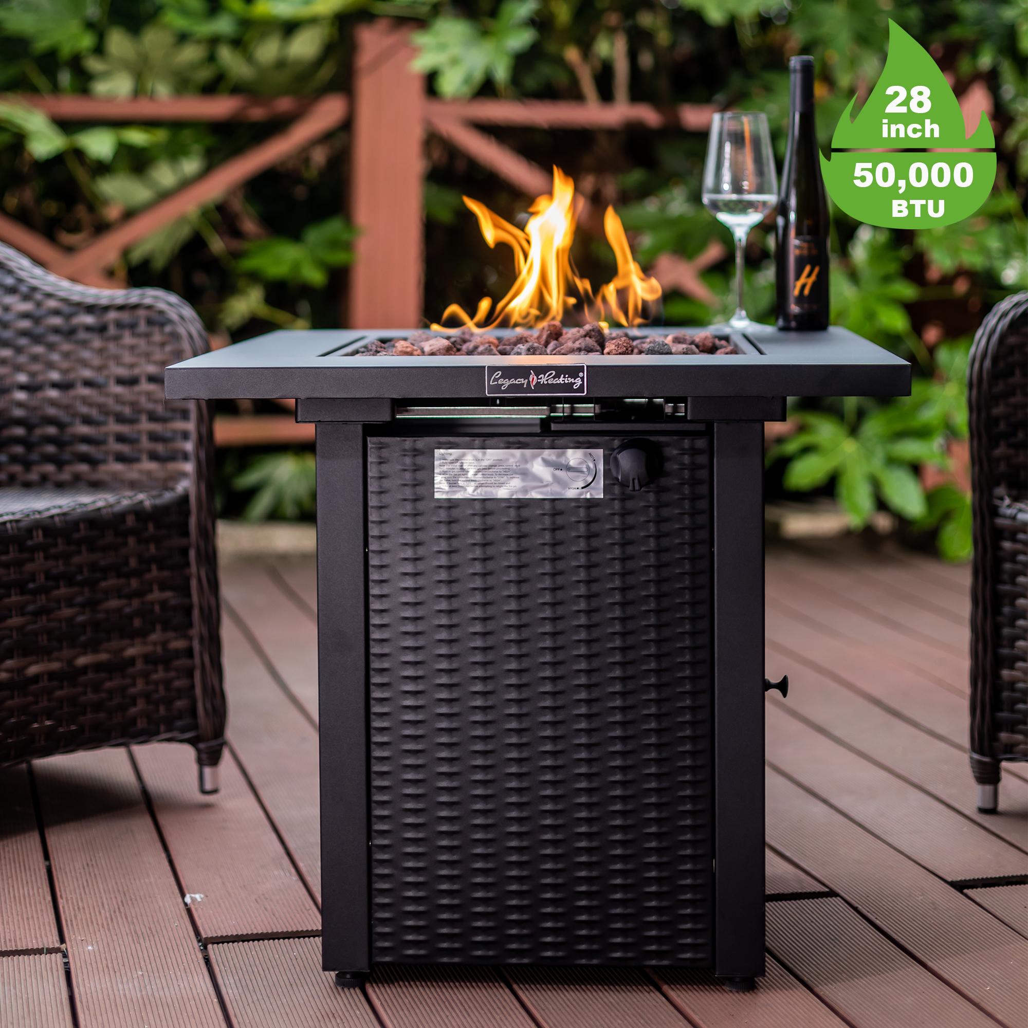 Black Square Propane Fire Pit Table